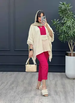 خرید آنلاین ست مانتو و شلوار لینن پانچ بغل ریش کد 3025 ونوس