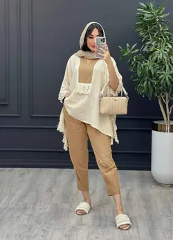 خرید آنلاین ست مانتو و شلوار لینن پانچ بغل ریش کد 3025 ونوس