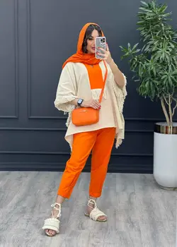 خرید آنلاین ست مانتو و شلوار لینن پانچ بغل ریش کد 3025 ونوس