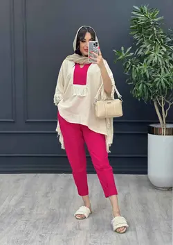 خرید آنلاین ست مانتو و شلوار لینن پانچ بغل ریش کد 3025 ونوس