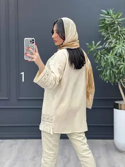 خرید آنلاین مانتو لینن نچرال پولک دوزی پایین ریش کد 3041