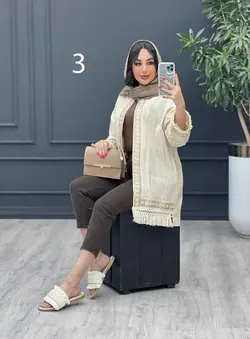 خرید آنلاین مانتو لینن نچرال پولک دوزی پایین ریش کد 3041