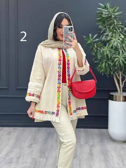 خرید آنلاین مانتو لینن نچرال پولک دوزی پایین ریش کد 3041