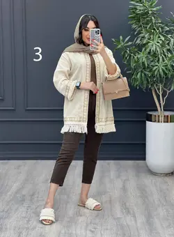 خرید آنلاین مانتو لینن نچرال پولک دوزی پایین ریش کد 3041