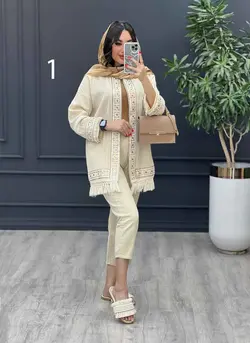 خرید آنلاین مانتو لینن نچرال پولک دوزی پایین ریش کد 3041