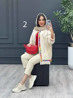 خرید آنلاین مانتو لینن نچرال پولک دوزی پایین ریش کد 3041