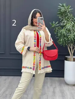 خرید آنلاین مانتو لینن نچرال پولک دوزی پایین ریش کد 3041