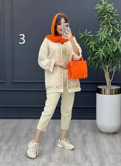 خرید آنلاین مانتو لینن نچرال پولک دوزی پایین ریش کد 3041