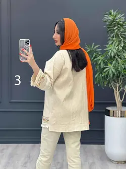 خرید آنلاین مانتو لینن نچرال پولک دوزی پایین ریش کد 3041