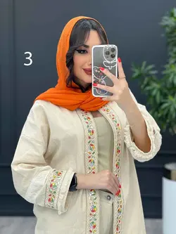 خرید آنلاین مانتو لینن نچرال پولک دوزی پایین ریش کد 3041