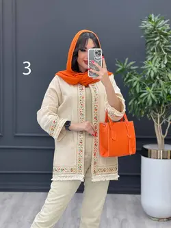 خرید آنلاین مانتو لینن نچرال پولک دوزی پایین ریش کد 3041