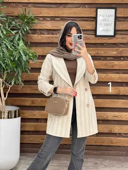 مانتو کتی راه راه چهاردکمه چوبی کد 2948 شیک و خاص درونوس مد