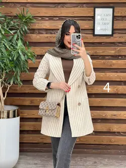 مانتو کتی راه راه چهاردکمه چوبی کد 2948 شیک و خاص درونوس مد