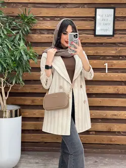 مانتو کتی راه راه چهاردکمه چوبی کد 2948 شیک و خاص درونوس مد