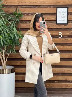 مانتو کتی راه راه چهاردکمه چوبی کد 2948 شیک و خاص درونوس مد