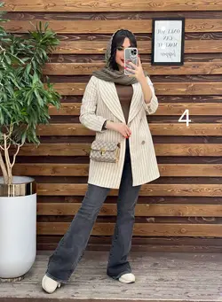 مانتو کتی راه راه چهاردکمه چوبی کد 2948 شیک و خاص درونوس مد