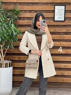 مانتو کتی راه راه چهاردکمه چوبی کد 2948 شیک و خاص درونوس مد