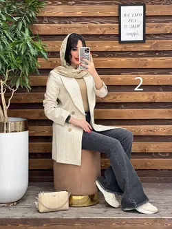 مانتو کتی راه راه چهاردکمه چوبی کد 2948 شیک و خاص درونوس مد