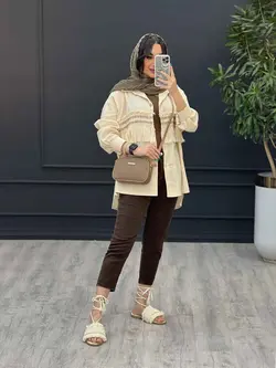 مانتو لینن نچرال ریش دوزی کد 3157 خرید انلاین در ونوس مد