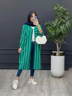مانتو راه راه بلند آستین سگک کد 3172 در مجموعه انلاینونوس مد