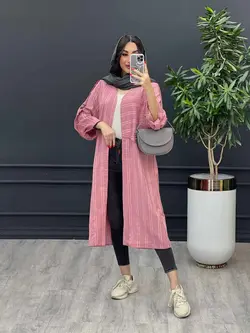 مانتو راه راه بلند آستین سگک کد 3172 در مجموعه انلاینونوس مد
