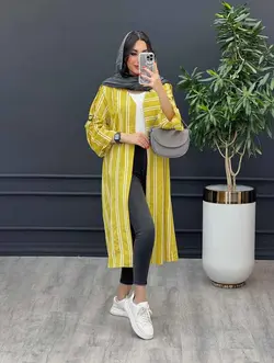 مانتو راه راه بلند آستین سگک کد 3172 در مجموعه انلاینونوس مد