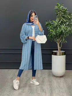 مانتو راه راه بلند آستین سگک کد 3172 در مجموعه انلاینونوس مد