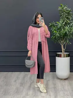 مانتو راه راه بلند آستین سگک کد 3172 در مجموعه انلاینونوس مد