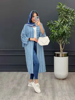 مانتو راه راه بلند آستین سگک کد 3172 در مجموعه انلاینونوس مد