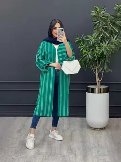 مانتو راه راه بلند آستین سگک کد 3172 در مجموعه انلاینونوس مد