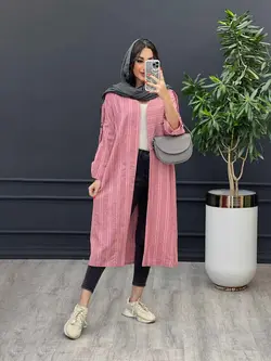 مانتو راه راه بلند آستین سگک کد 3172 در مجموعه انلاینونوس مد