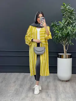 مانتو راه راه بلند آستین سگک کد 3172 در مجموعه انلاینونوس مد