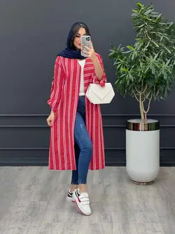 مانتو راه راه بلند آستین سگک کد 3172 در مجموعه انلاینونوس مد