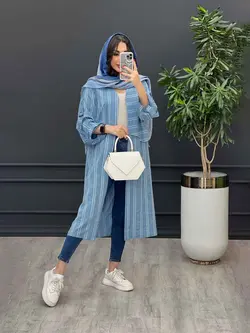مانتو راه راه بلند آستین سگک کد 3172 در مجموعه انلاینونوس مد