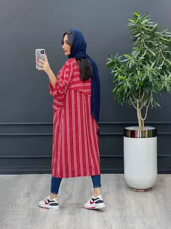 مانتو راه راه بلند آستین سگک کد 3172 در مجموعه انلاینونوس مد