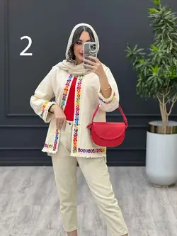 مانتو لینن نچرال پولک دوزی پایین ریش کد 3332 در ونوس مد