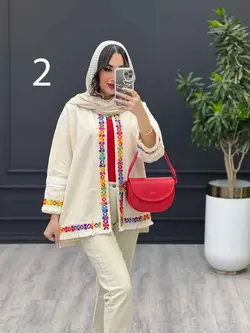 مانتو لینن نچرال پولک دوزی پایین ریش کد 3332 در ونوس مد