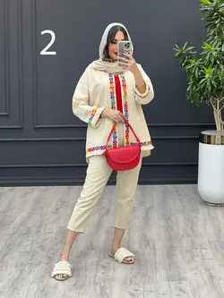 مانتو لینن نچرال پولک دوزی پایین ریش کد 3332 در ونوس مد