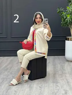 مانتو لینن نچرال پولک دوزی پایین ریش کد 3332 در ونوس مد