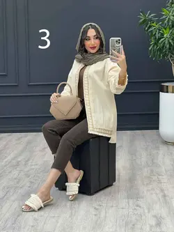 مانتو لینن نچرال پولک دوزی پایین ریش کد 3332 در ونوس مد