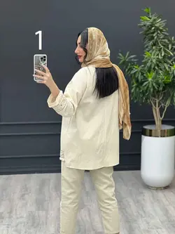 مانتو لینن نچرال پولک دوزی پایین ریش کد 3332 در ونوس مد