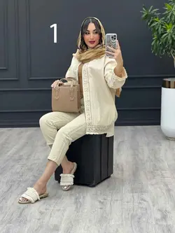 مانتو لینن نچرال پولک دوزی پایین ریش کد 3332 در ونوس مد