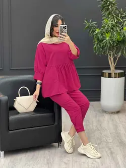 ست مانتو و شلوار جلو بسته چین دار کد 3345 در مجموعه ونوس مد