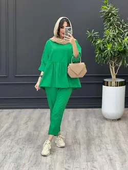 ست مانتو و شلوار جلو بسته چین دار کد 3345 در مجموعه ونوس مد