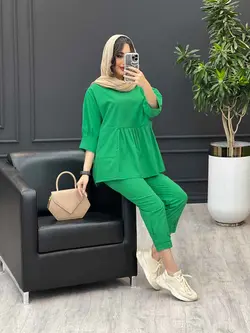 ست مانتو و شلوار جلو بسته چین دار کد 3345 در مجموعه ونوس مد