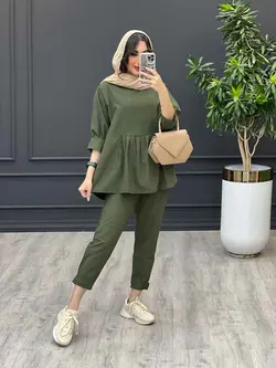 ست مانتو و شلوار جلو بسته چین دار کد 3345 در مجموعه ونوس مد