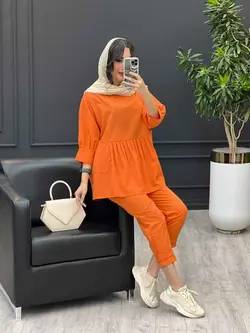 ست مانتو و شلوار جلو بسته چین دار کد 3345 در مجموعه ونوس مد