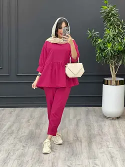 ست مانتو و شلوار جلو بسته چین دار کد 3345 در مجموعه ونوس مد