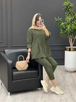 ست مانتو و شلوار جلو بسته چین دار کد 3345 در مجموعه ونوس مد