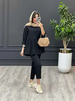 ست مانتو و شلوار جلو بسته چین دار کد 3345 در مجموعه ونوس مد